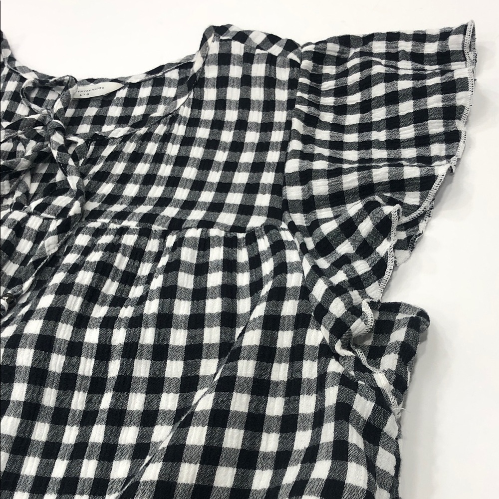 Denver Hayes Black and White Gingham Tie-Neck Ruffled Shift Dress - Picture 13 of 13